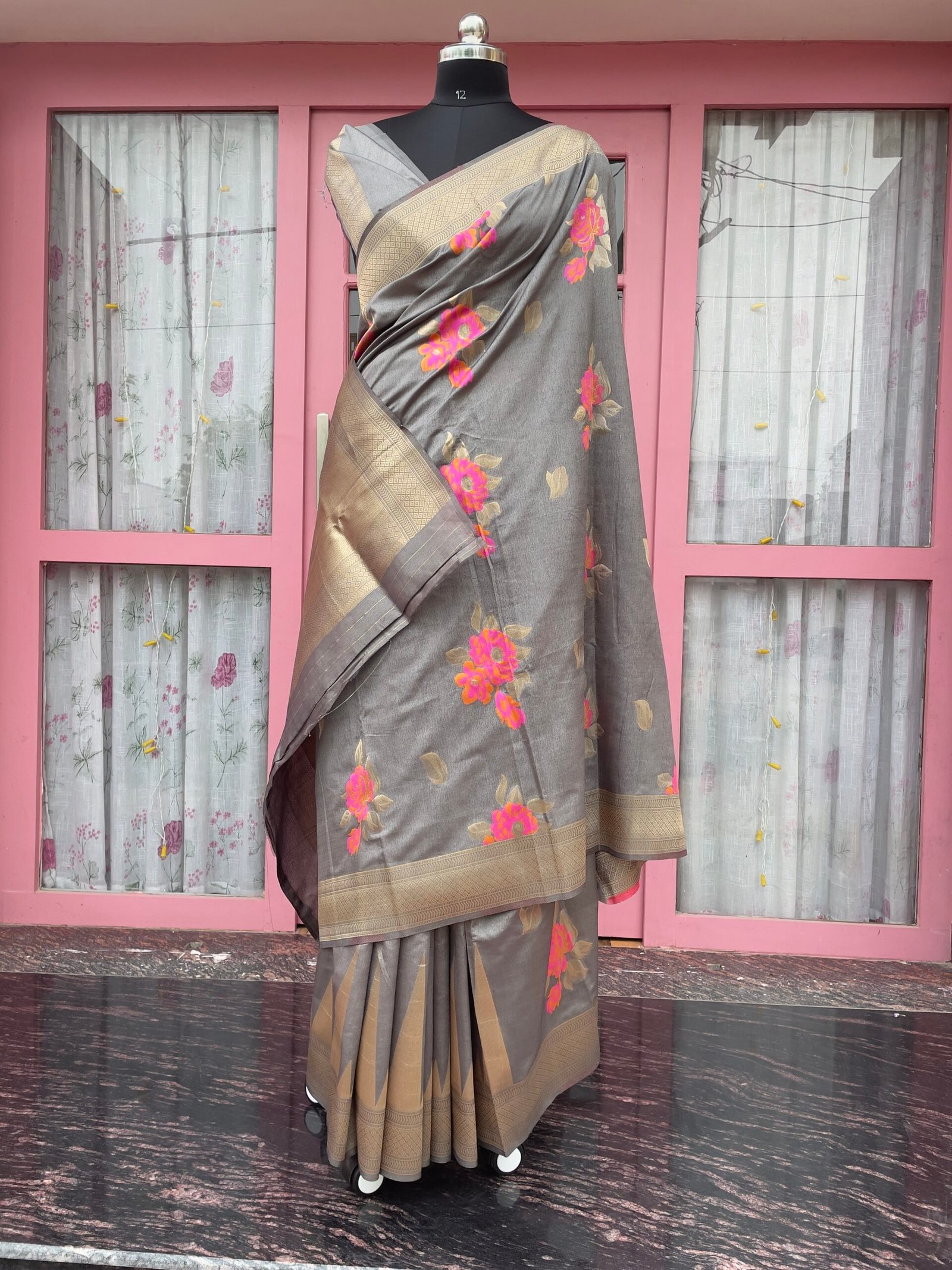 Kusumita | Steel Grey Banarasi silk saree