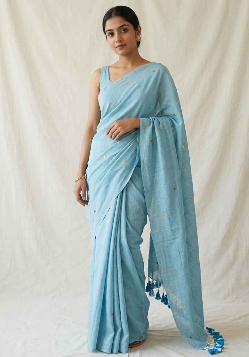 Ginni Khadi Cotton Saree (Sky Blue)