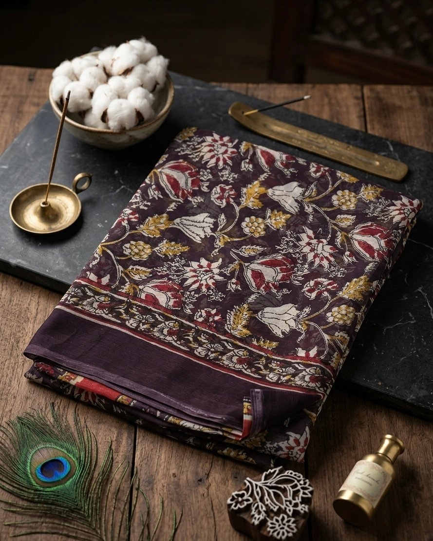Riwayat- Pure Chiffon with Hand block Printing- Black