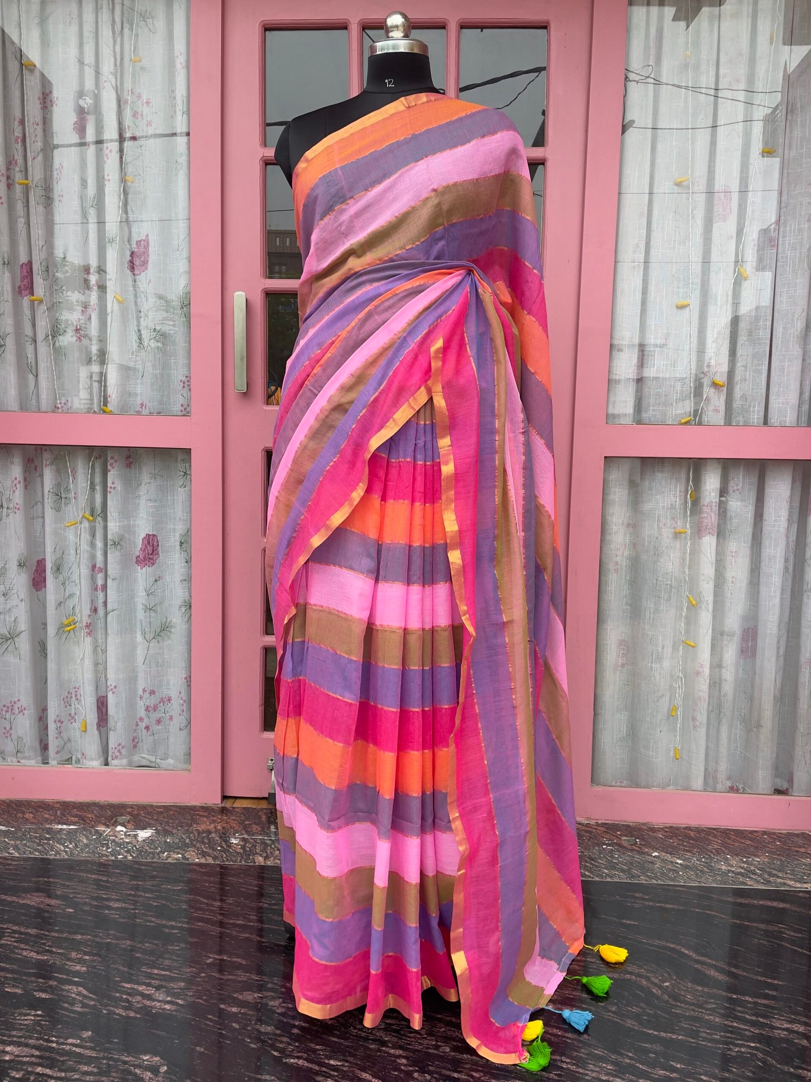 P.B.O. Colourful Stripes | Soft Mulmul Saree