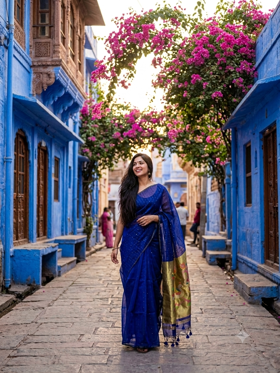 Resham (Blue) | Muslin Jamdani Silk Saree