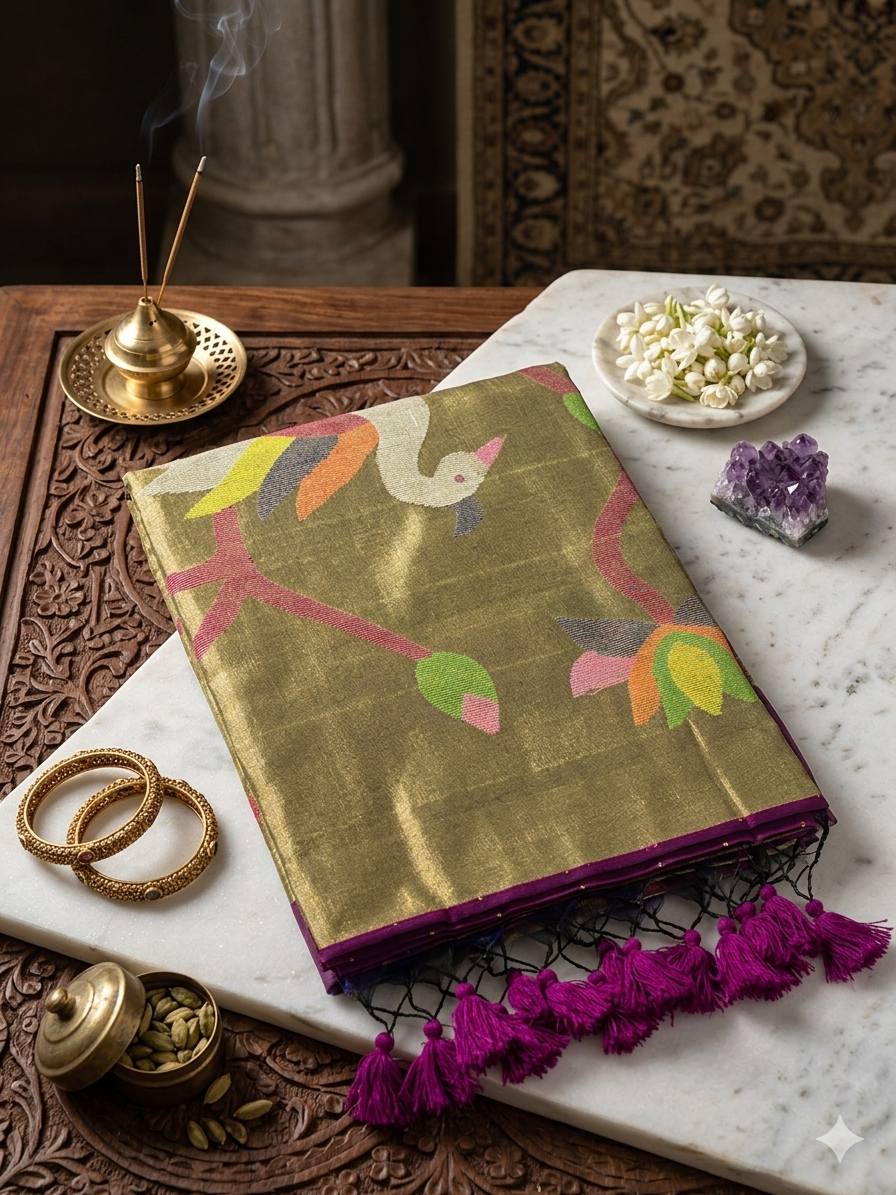 Resham (Magenta) | Muslin Jamdani Silk Saree