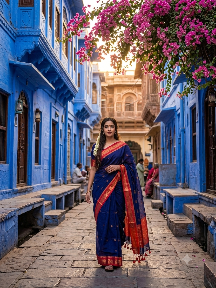 Tarini (Navy Blue) – 120 Count Kanchi Mul Cotton Saree