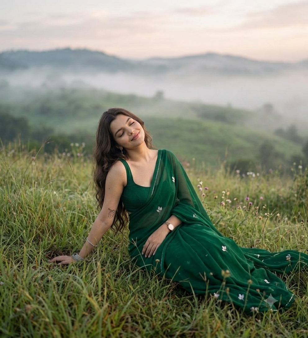 Parnika (Green) – Handcrafted Cut Dana soft Georgette Saree