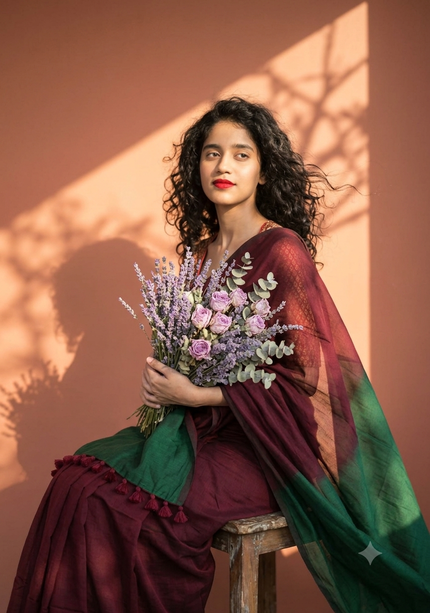Bhumika | Khadi Cotton Saree | Maroon & Green