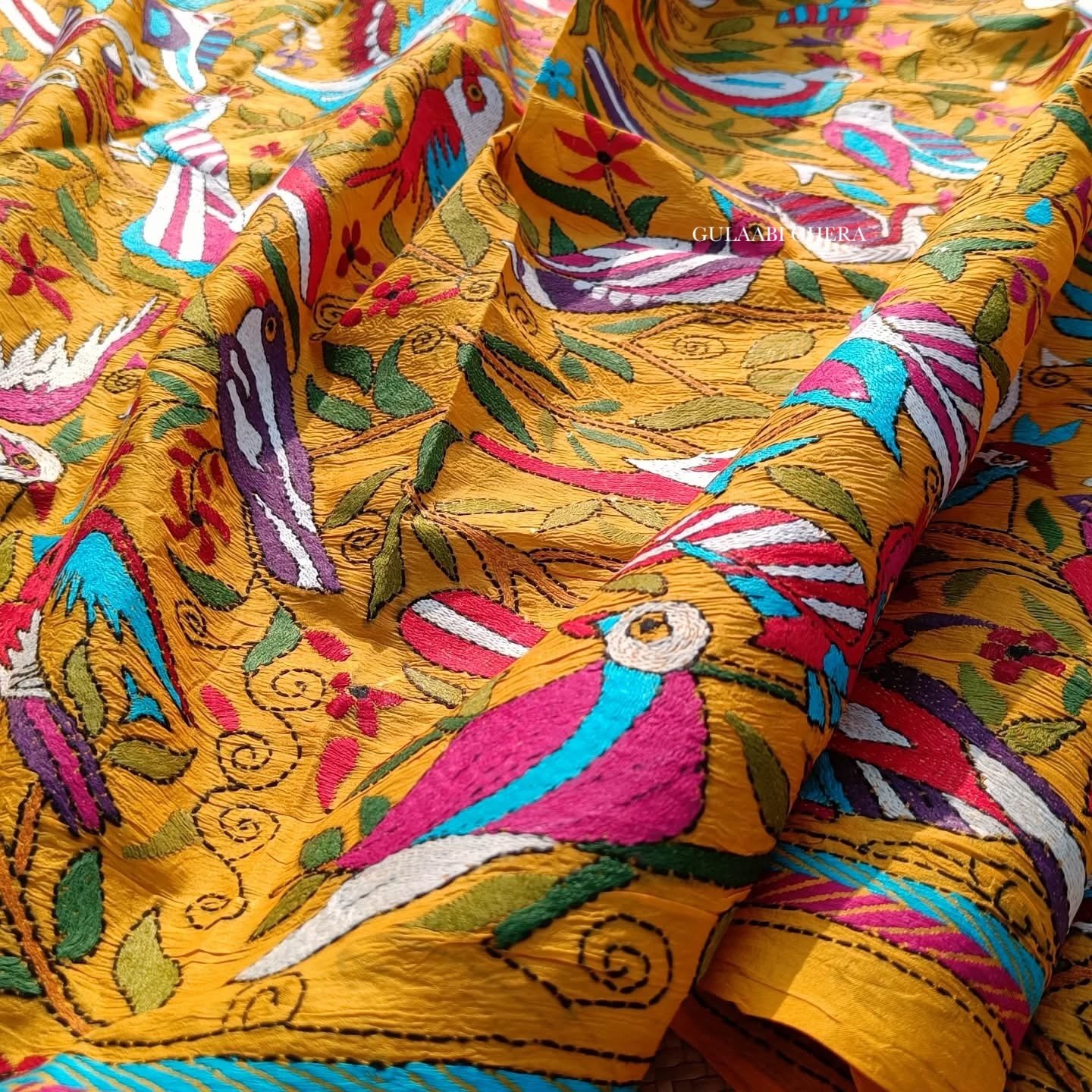 Panchi — Hand-Embroidered Kantha Dupatta